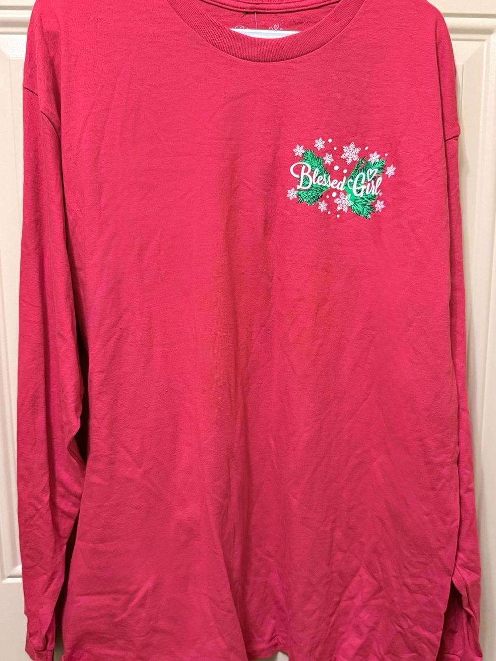Blessed Girl Long-Sleeve Red Christmas Tee Size XL